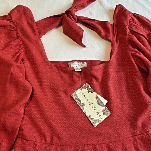 Band of the Free Milkmaid Puff Sleeve Red Babydoll Mini Dress Size M Coquette - Picture 2 of 4